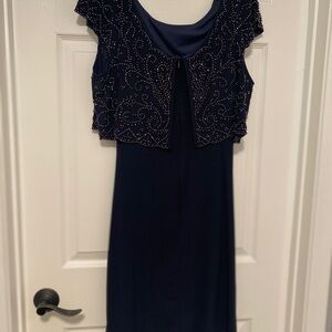 COPY - Xscape Blue Cowl Neck Sheath Dress with Flutter Cap Sleeves